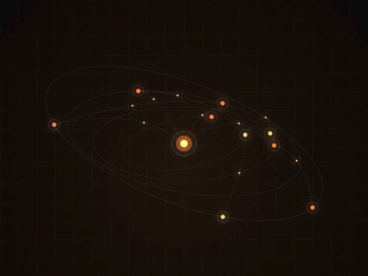 Abstract orbits with points of light exchanging pulses